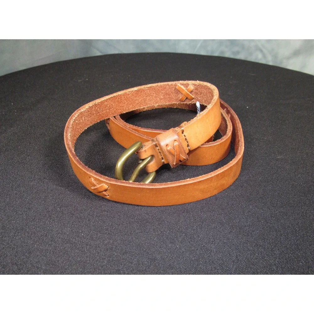 American Living Womens Cognac Brown Genuine Leather Cross Stitch Skinny Belt Lg